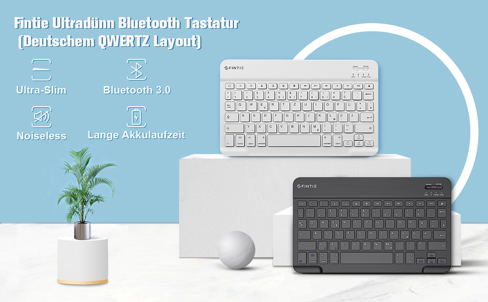 Fintie Ultra Thin Bluetooth Keyboard with German Layout QWERTZ for iPad
