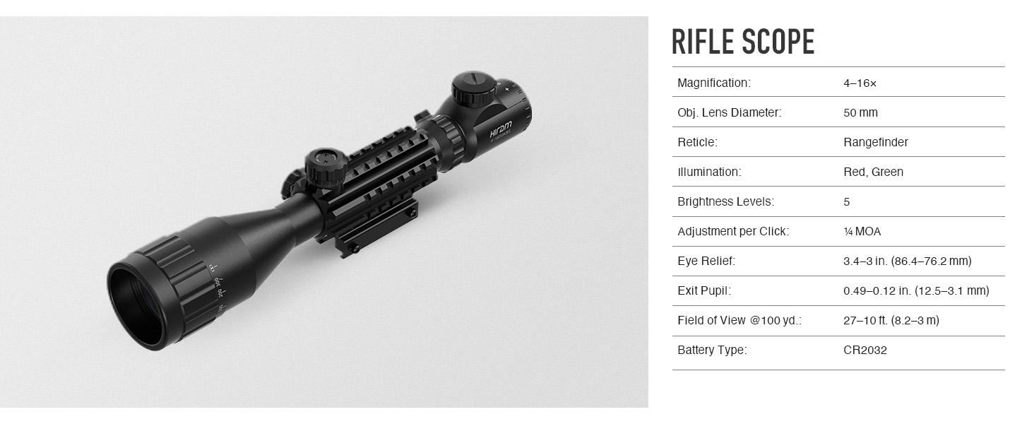 HIRAM 416x50 AO Rifle Scope Combo with Green Laser