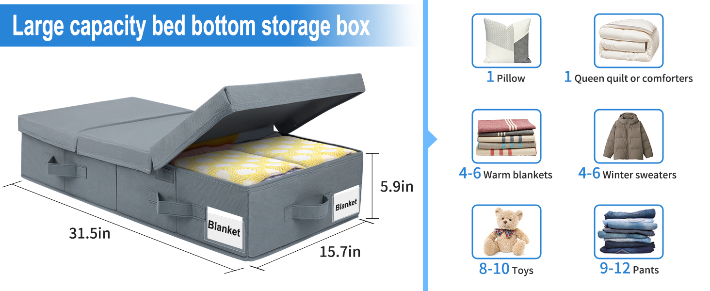 Under Bed Storage Bins with Lids, 3 Pack Stackable Foldable