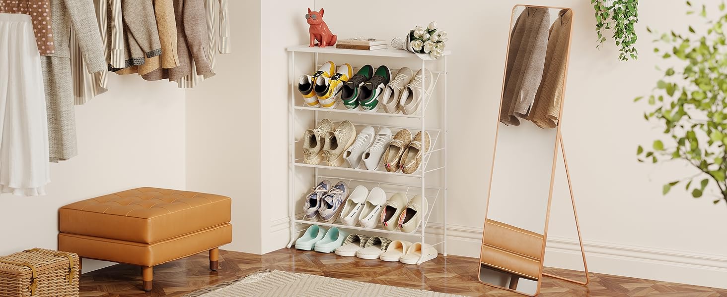 Shoe Rack, 4Tier Shoe Racks for EntrywayClosetHallway Small Space Narrow Shoe Storage Metal