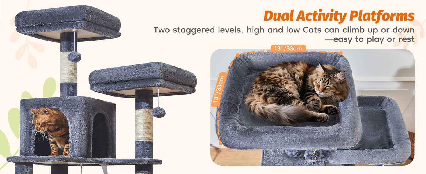 Taoqimiao Large Cat Tree，73-Inch Cat Tree Tower 