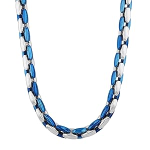 Stainless Steel and Blue Ion-Plate 6.3mm Oval Link 24