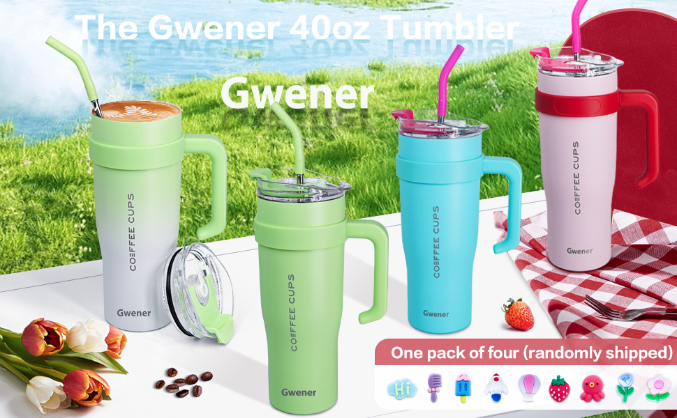Gwener 40 oz Tumbler with Straw, Stainless Steel Insulated