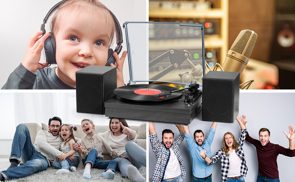 Record Player for Vinyl with Speakers, 3Speed Vinyl Record Player with