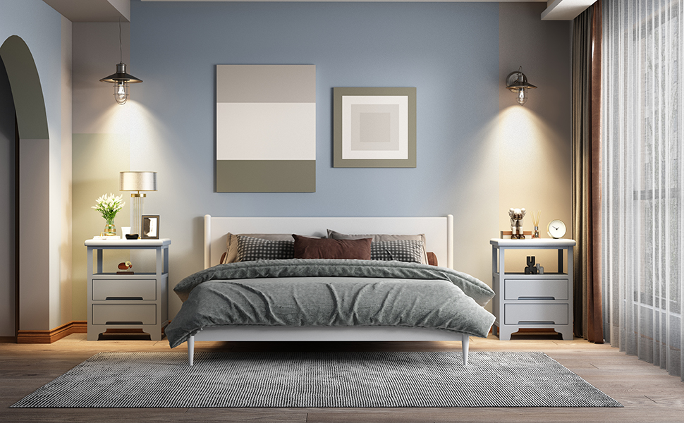 SQPFTW Grey Nightstand Fully Assembled PreAssembled End