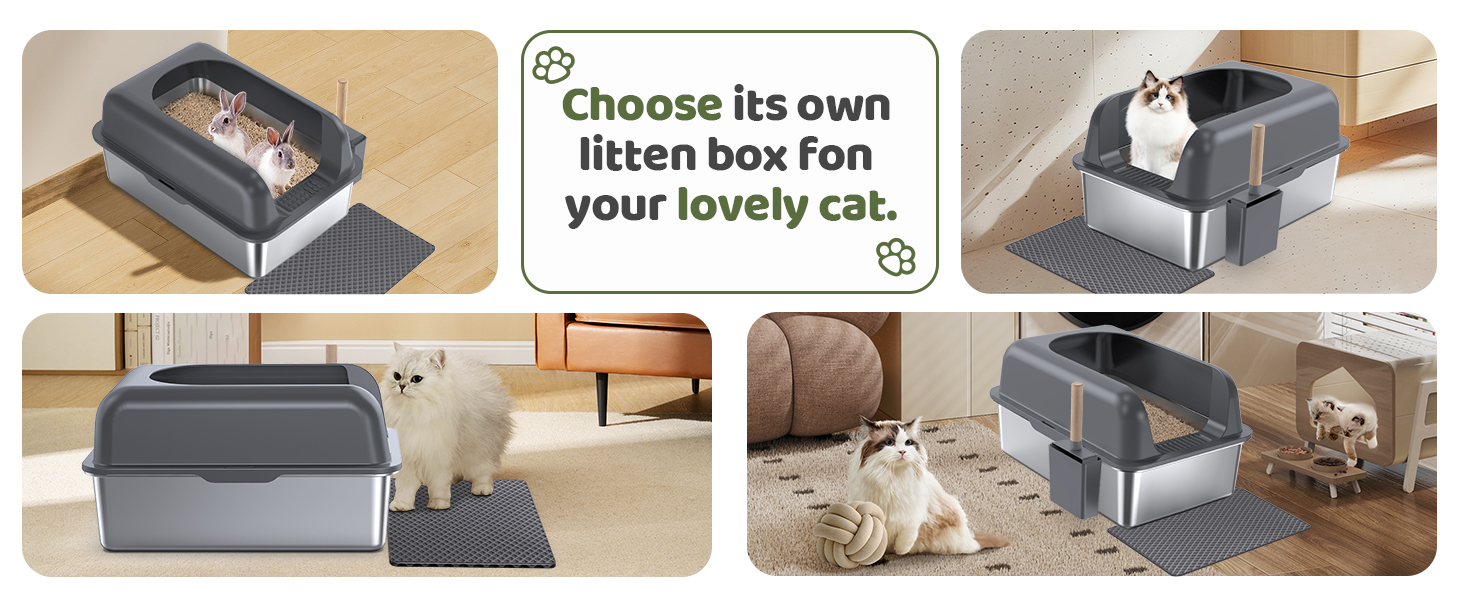 Gimars XL Stainless Steel Cat Litter Box, Large Stainless Steel Cat Litter Tray, 20L Metal Litter Tray with Litter Scoop & Mat, Good for Large Medium Cats 19 cat