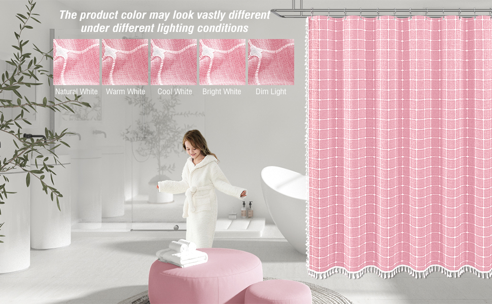 pink water resistant cloth shower curtain