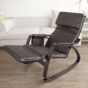 SoBuy PU Leather Rocking Chair With Adjustable Footrest And Removable Side Bag, FST20-BR 14 FST20-BR