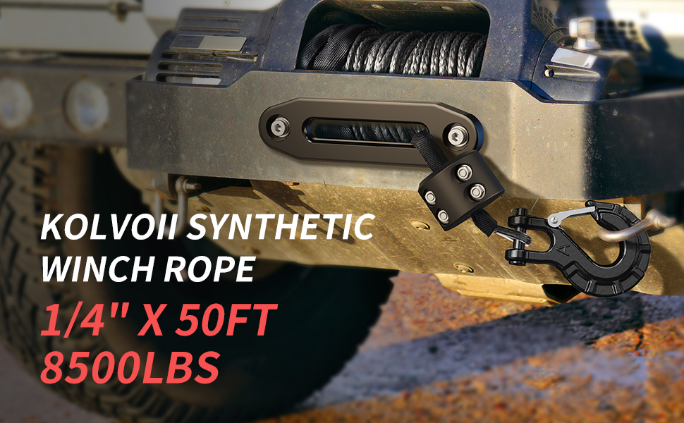 KOLVOII Synthetic Winch Rope, Winch Cable Kit 1/4" x 50ft 8500lbs with