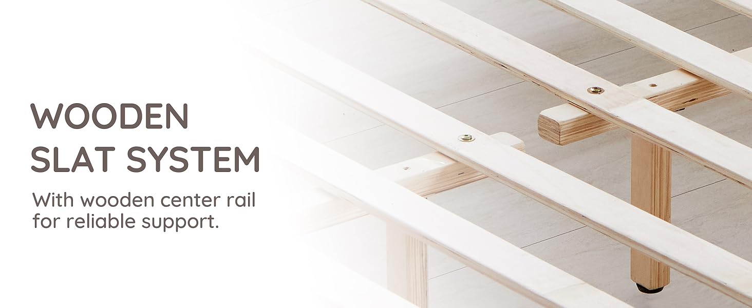 Bed Frame Fabric Upholstered Vertical Channel Tufted Wingback Headboard Footboard Strong Wood Slats