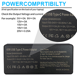 65W Laptop Charger for Lenovo E15 E14 Chromebook 100E 300E S330 C330 C340-11 TYPE-C AC Adapter