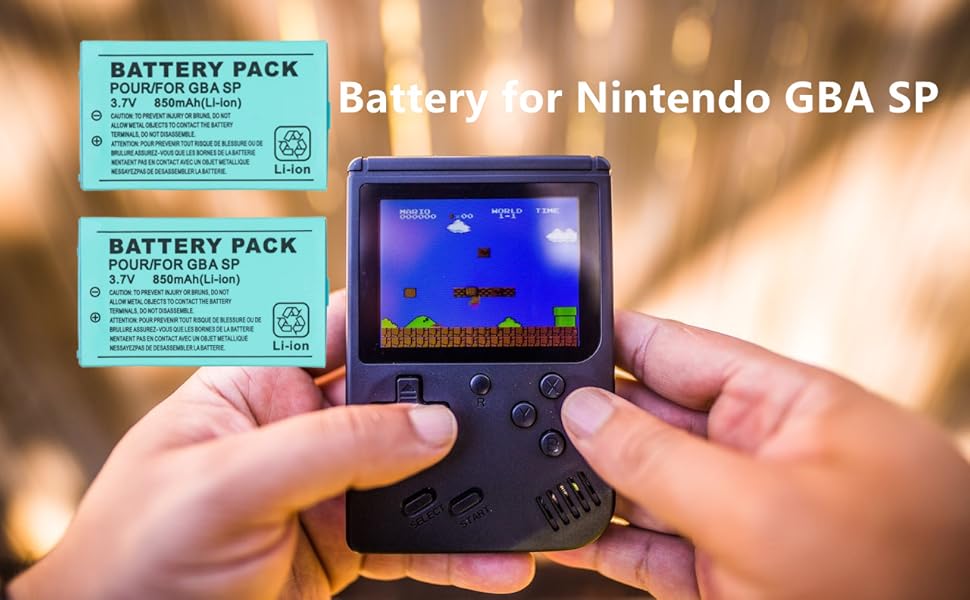 2 Pack 850 mAh Rechargeable Lithiumion Battery , Gameboy Advance SP Battery Pack
