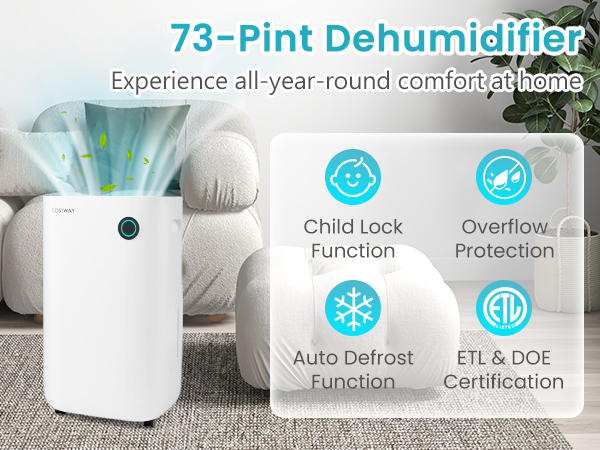 COSTWAY 4500 Sq.Ft Dehumidifier for Basement & Large Room