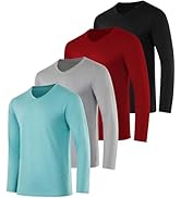 Real Essentials 4 Pack: Men's Dry Fit Long Sleeve V-Neck Active T-Shirt - Athletic Outdoor UPF 50...