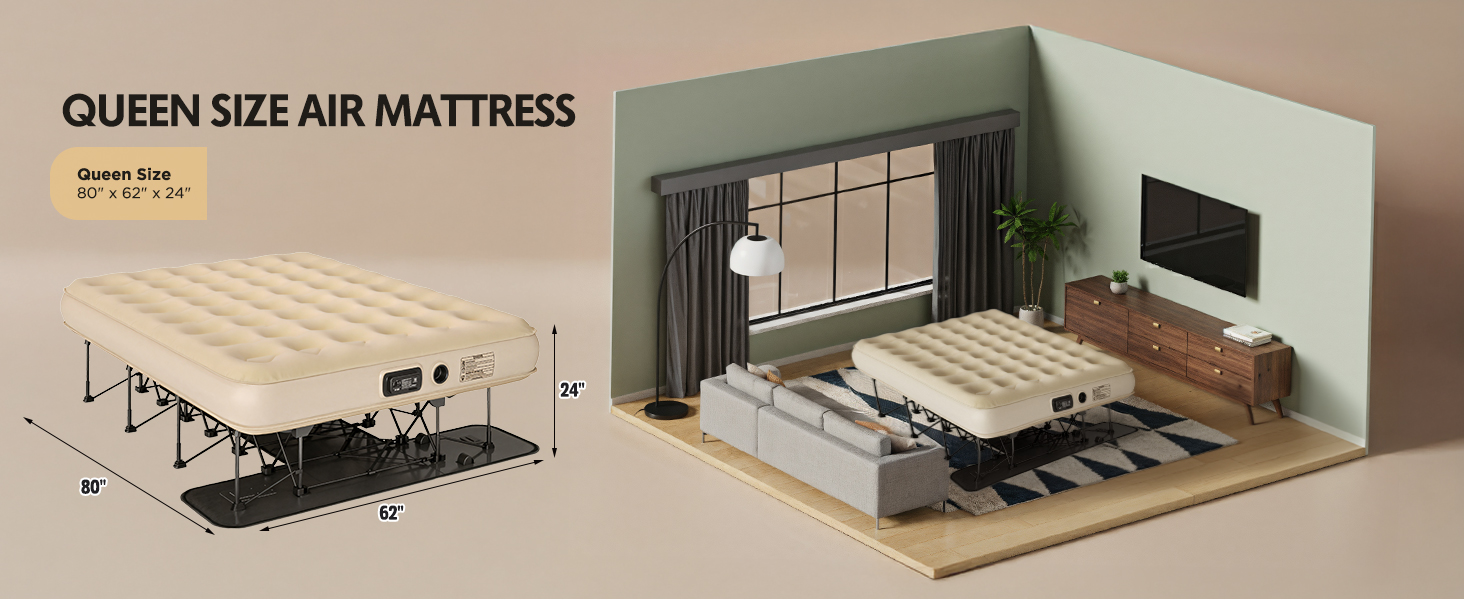 Simpli Comfy Air Mattress EZ Bed with Built in Frame Pump self-inflating blow up airbed on wheels