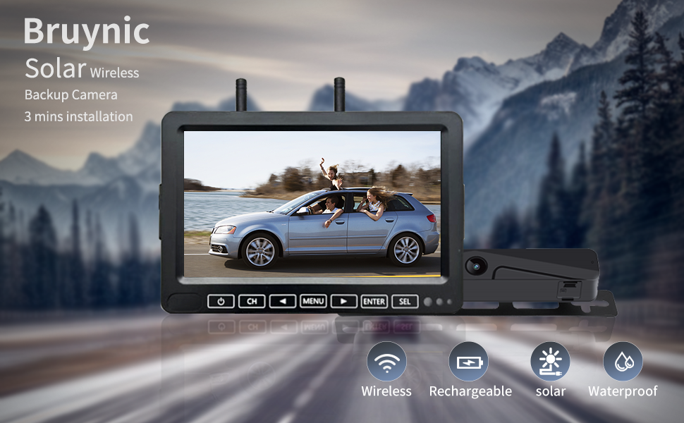 Solar Backup Camera with Large Screen Upgrade 7" Monitor Touchscreen HD 1080P