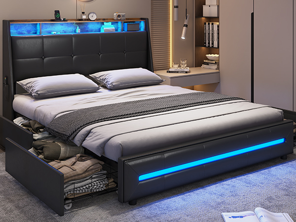 ベッドフレーム BED + MATTRESS with storage - 160x200 cm Amazon.com: Homieasy King Size Bed Frame with 4 Storage