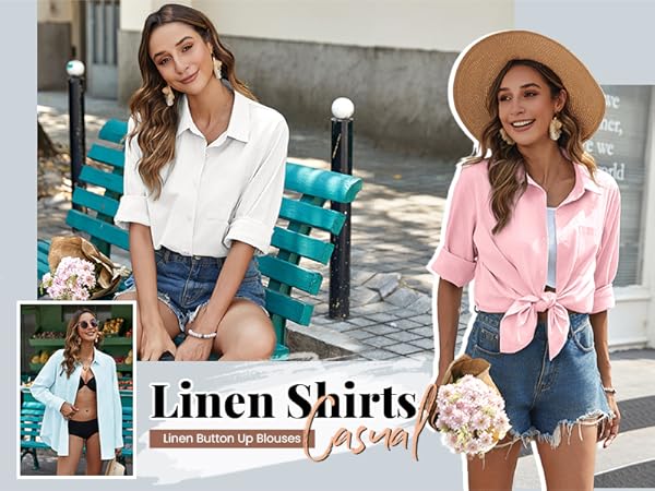 Zeagoo Linen Button Up Shirts for Women Long Sleeve Cotton