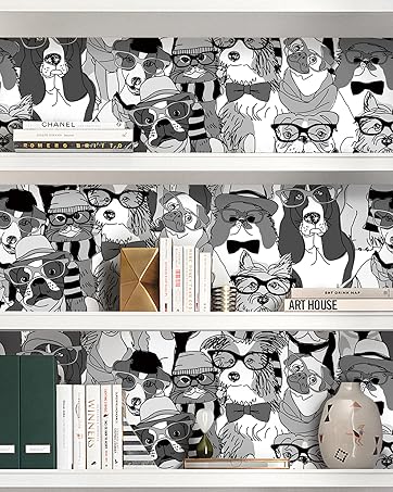 Dog Wallpaper Stick and Peel Black White Vintage