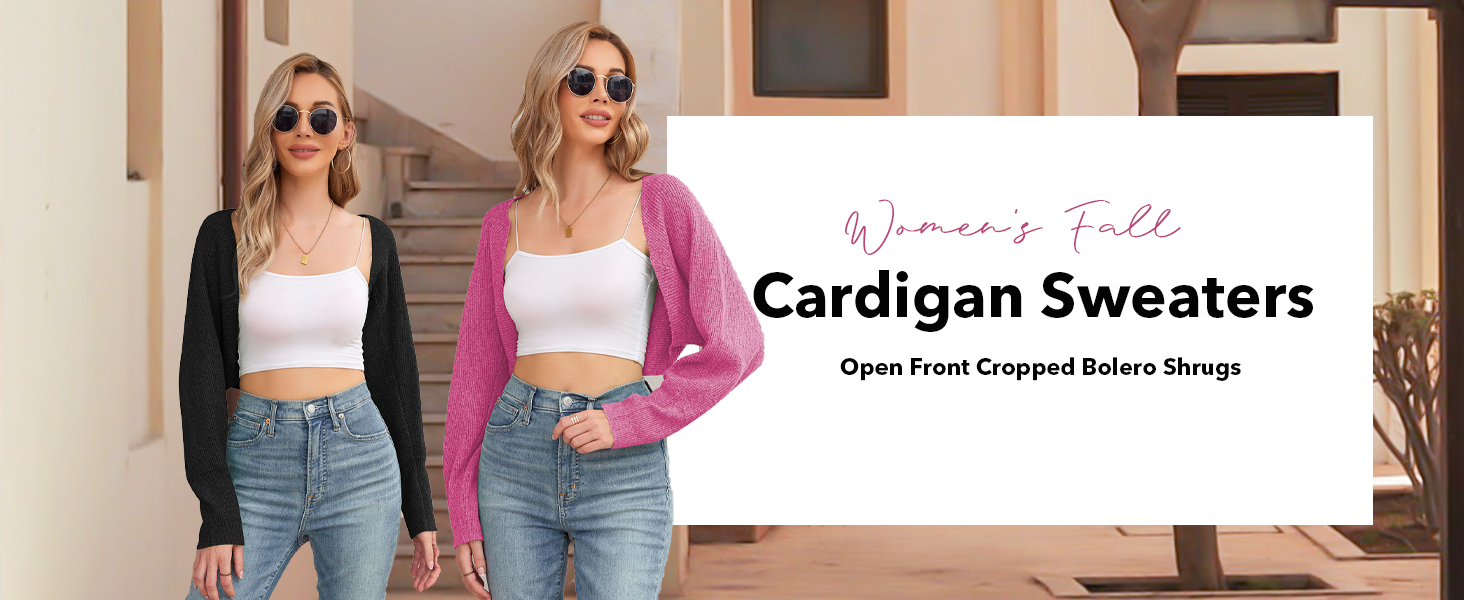 Women Long Sleeve Cropped Cardigans Sweater Shrugs Y2K Outfits