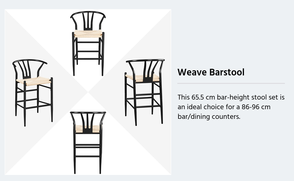 Yaheetech 65.5cm Wishbone Counter Stools Set of 4 Handwoven Barstools
