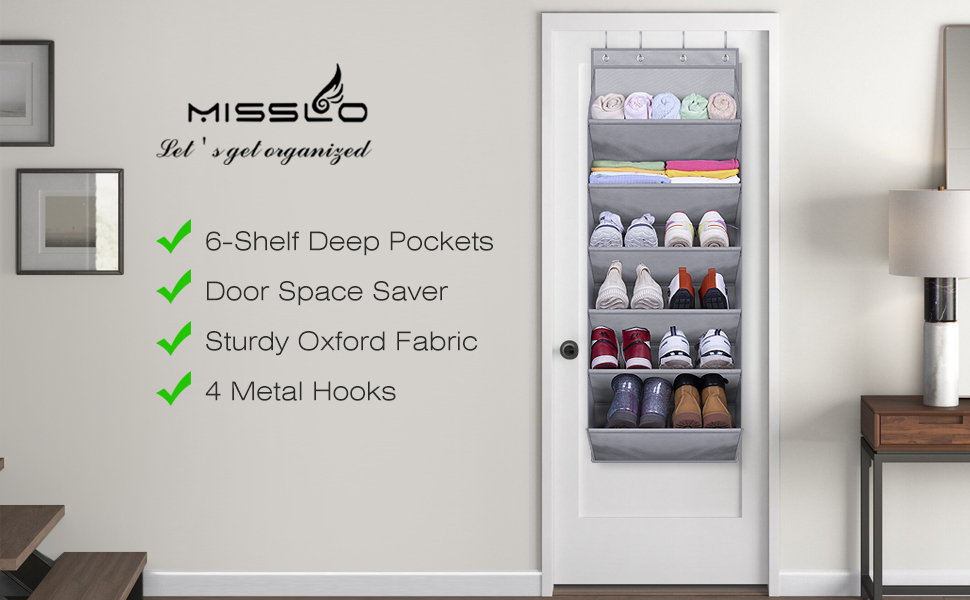 MISSLO Heavy Duty Over Door Shoe Storage with Deep Pockets Hanging Shoe