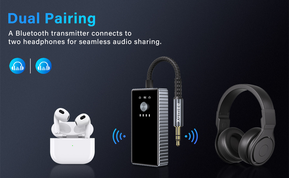 Bluetooth 5.2 Transmitter for 2 AirPods or Headphones