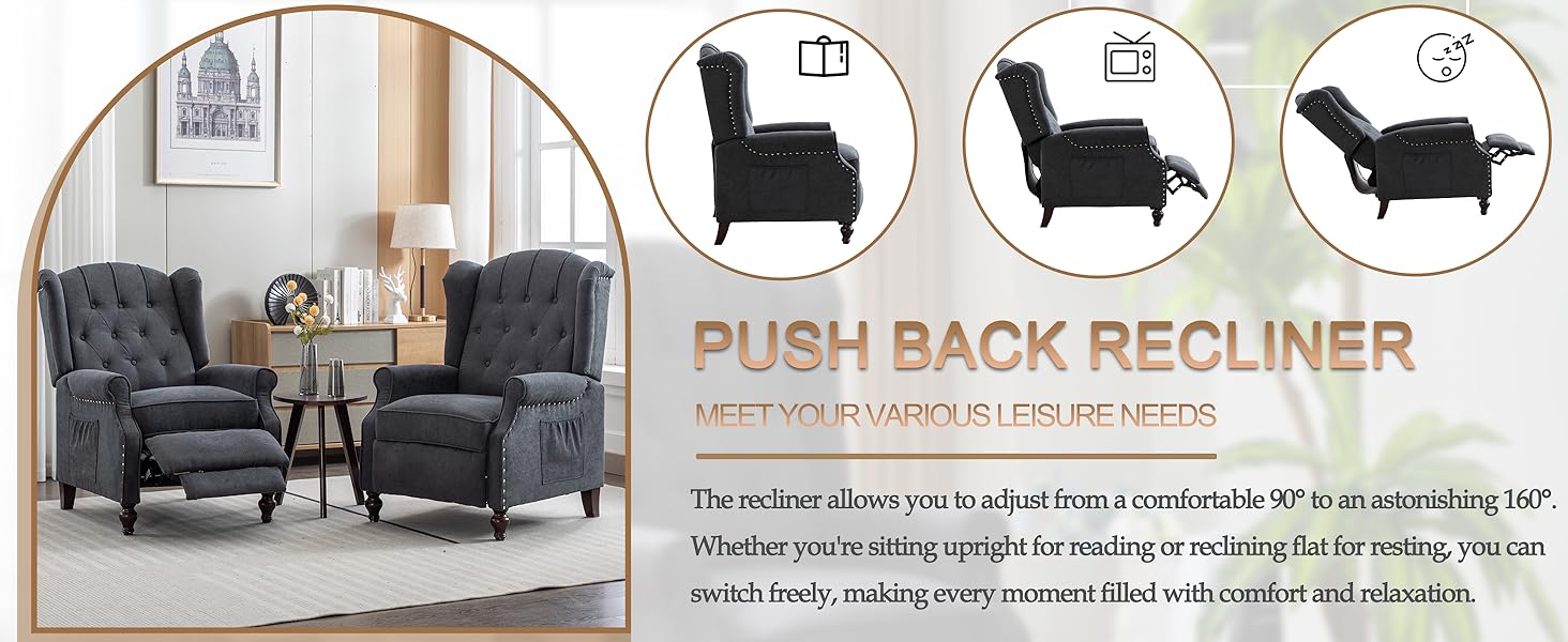 Wingback Recliner Chair Set of 2 with Massage & Heat Vibration