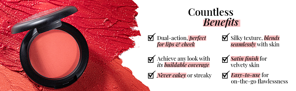 benefits lips cheeks buildable coverage satin finish easy-to-use dual use