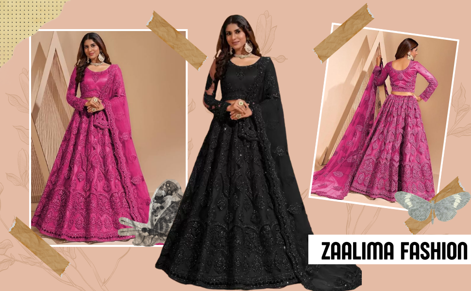 Women's Net Embroidered Semi-Stitched Lehenga Choli And Dupatta Set