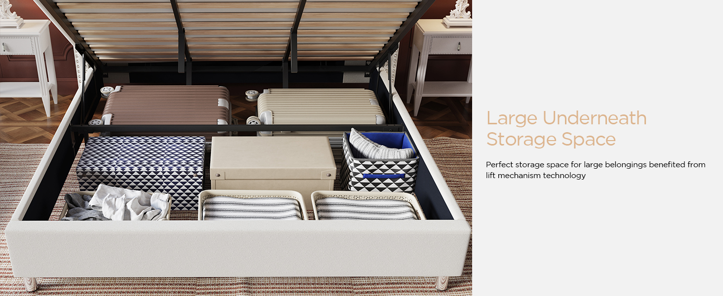 PaPaJet Lift Up Storage Bed Queen Size Upholstered Platform