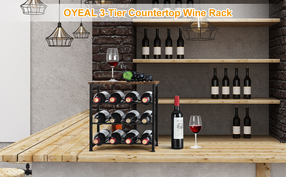 Wine Rack Countertop Wine Bottle Holder Freestanding Wine for 12 Bottles 3 Tier Tabletop