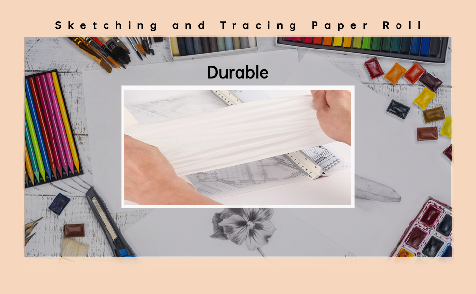 18in Tracing Paper Roll, White Sketch and Trace Roll Pattern Paper Drafting Paper, White Tracing