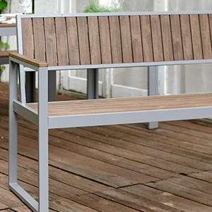 山善　PS背付アームベンチ　木目調 山善 ガーデンファニチャー ベンチ ガーデンベンチ 屋外 庭