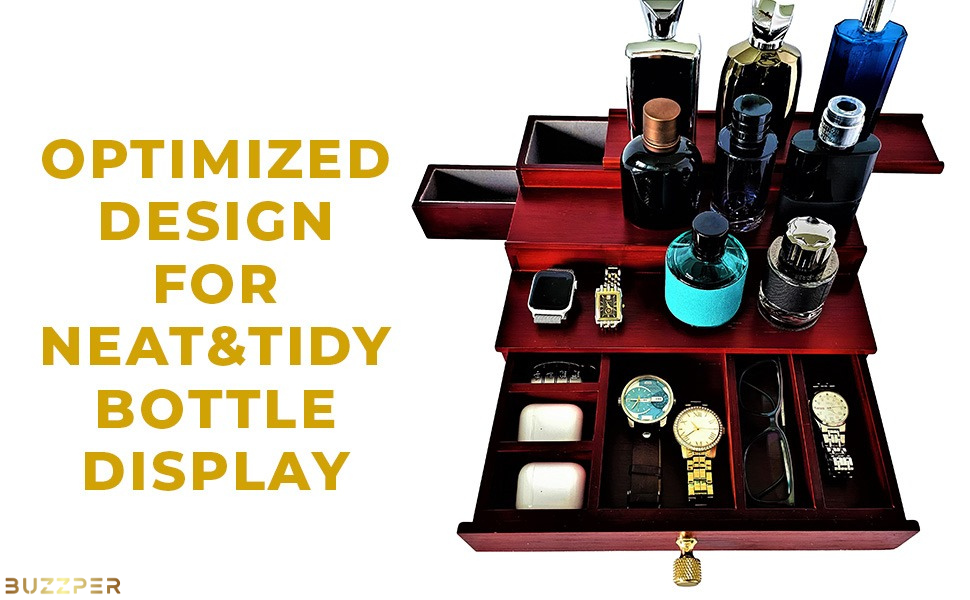 BUZZPER Wooden Cologne Organizer For Men 3 Tiered Cologne