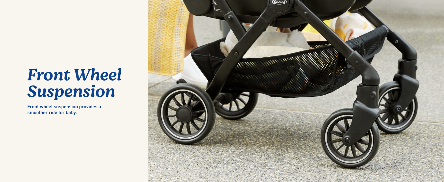 Graco GoMax sistema de viaje infantil asiento de coche suspensión rueda delantera suave cómodo paseo duradero