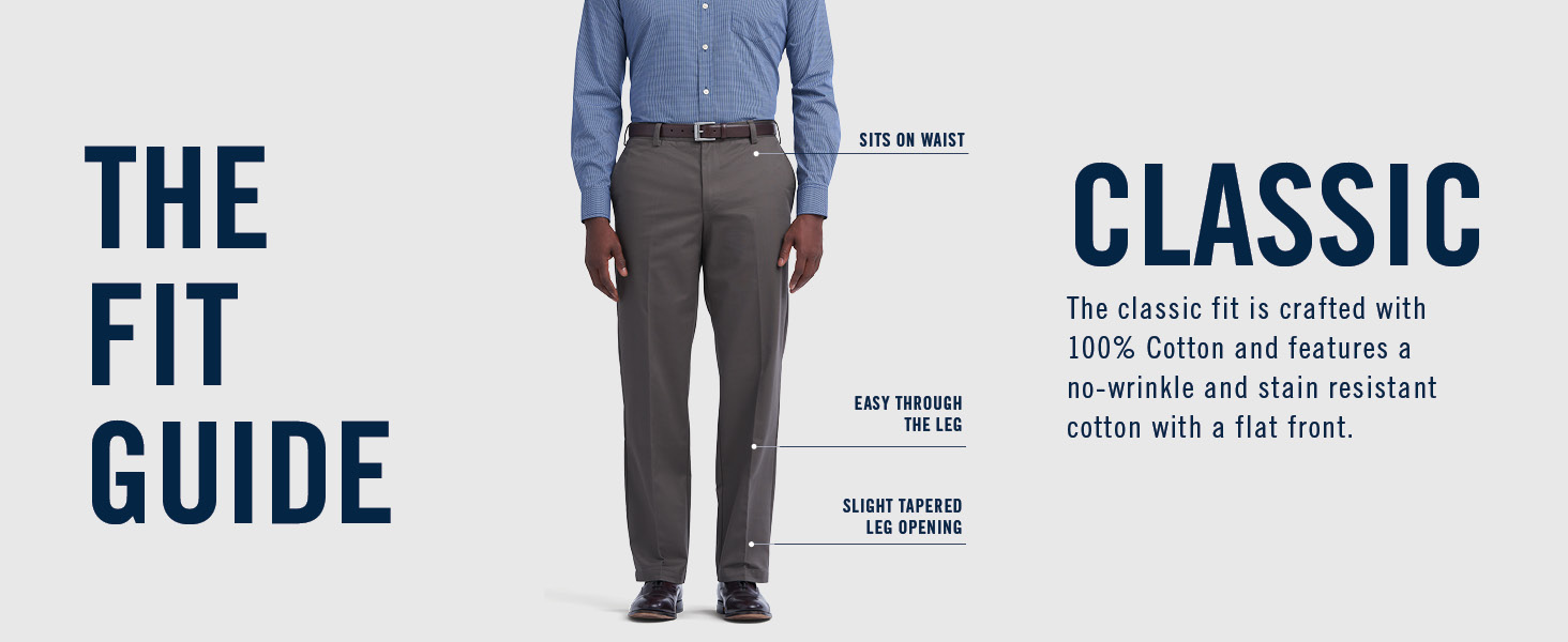 Classic Fit stain resistant flat front american chino pants for men