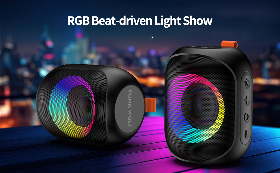 Portable Bluetooth Wireless Speaker with Colorful Lihgts RGB, IPX7 Waterproof