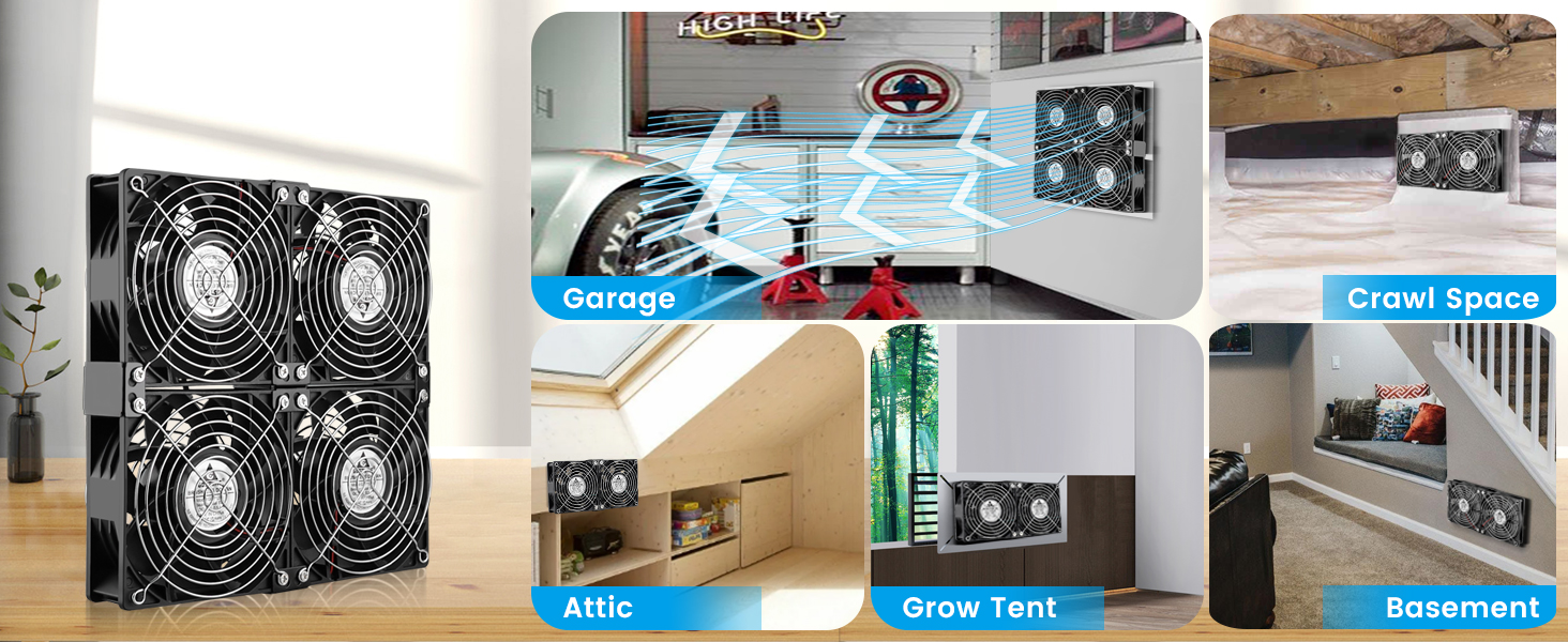 Crawlspace Ventilation Fan, Crawlspace Fan vent awith speed control for Basement/Garage/Attic