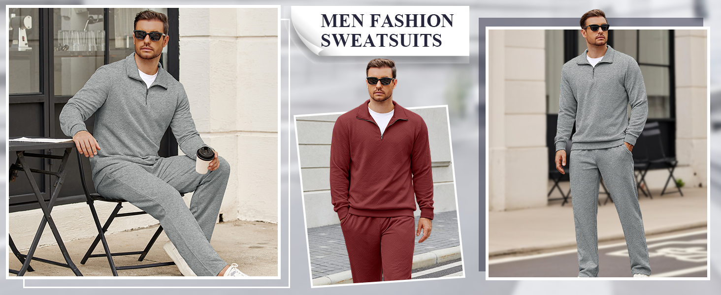 2 piece men sweatsuit 1/4 zip mens tracksuit 80s outfit for men casual formal outfits