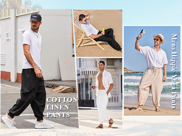 Amazon.com: COOFANDY Mens Harem Linen Hippie Pants Crotch