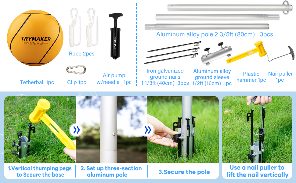 Trymaker Tetherball Set with Base,Tetherball Equipment with Pole for