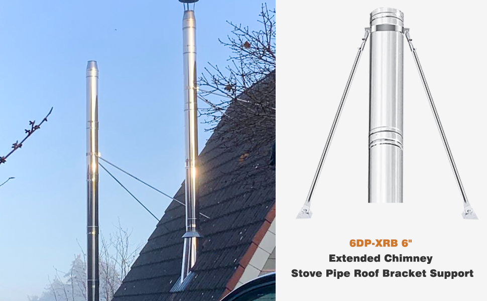 6" Extended Chimney Stove Pipe Roof Bracket Support, Stainless Steel