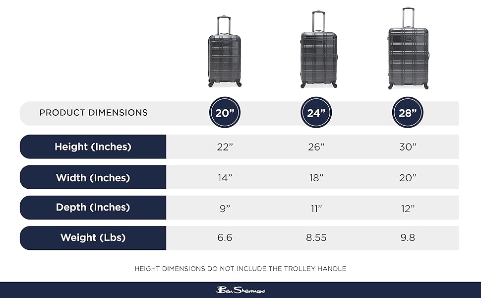 Product luggage dimensions