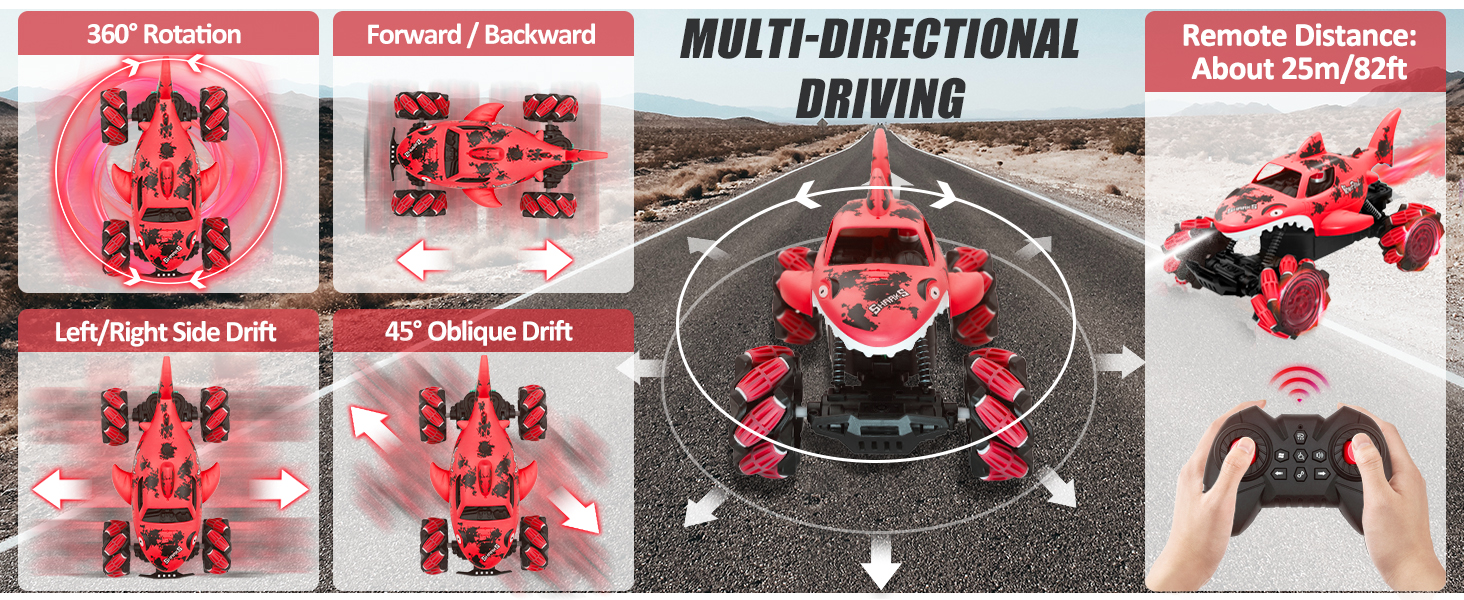 RC Cars for Kids, Shark Remote Control Car for Boys 47 812, 2.4GHz Double Side 360