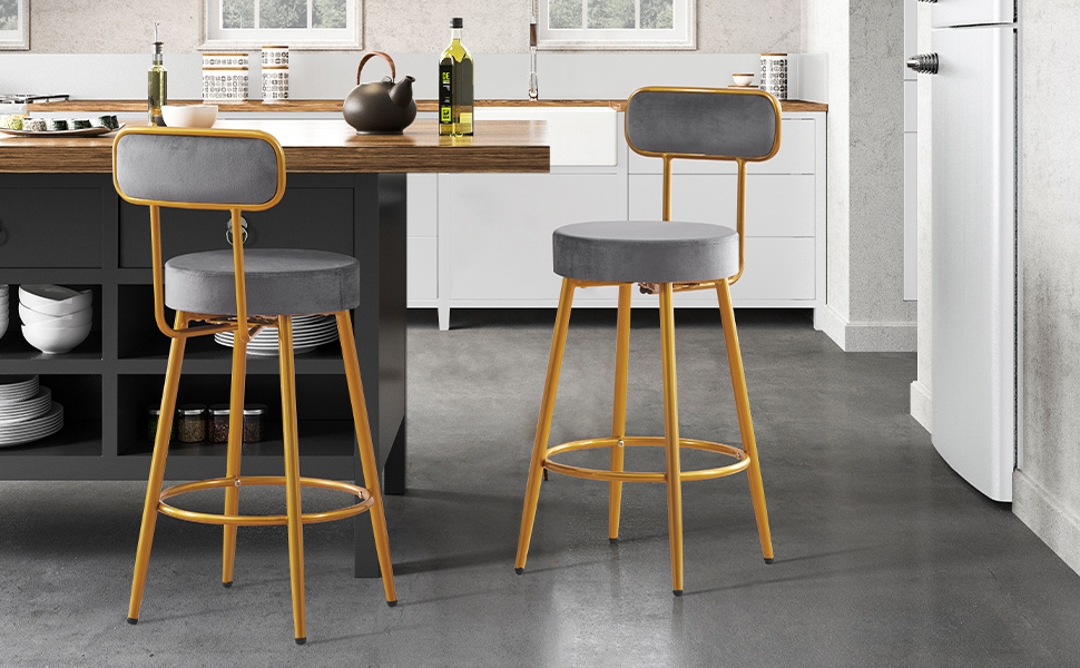 Yaheetech Velvet Bar Stools 26'' Counter Height Bar Stools Velvet Stools for Kitchen