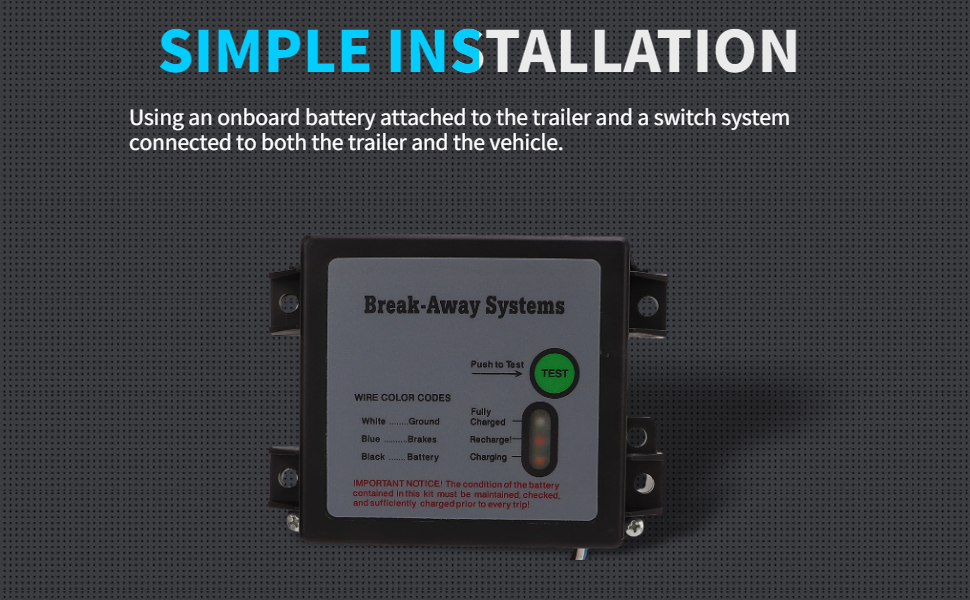 Trailer Brakes Breakaway Kit, 12V LED Test Break Away