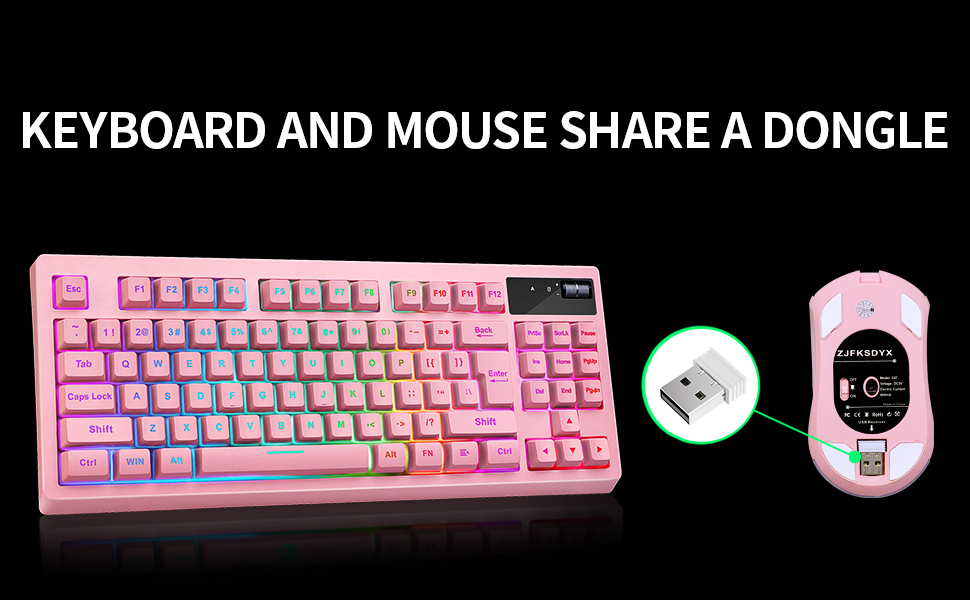 ZJFKSDYX C87 Wireless Gaming Keyboard and Mouse Combo, LED Backlit