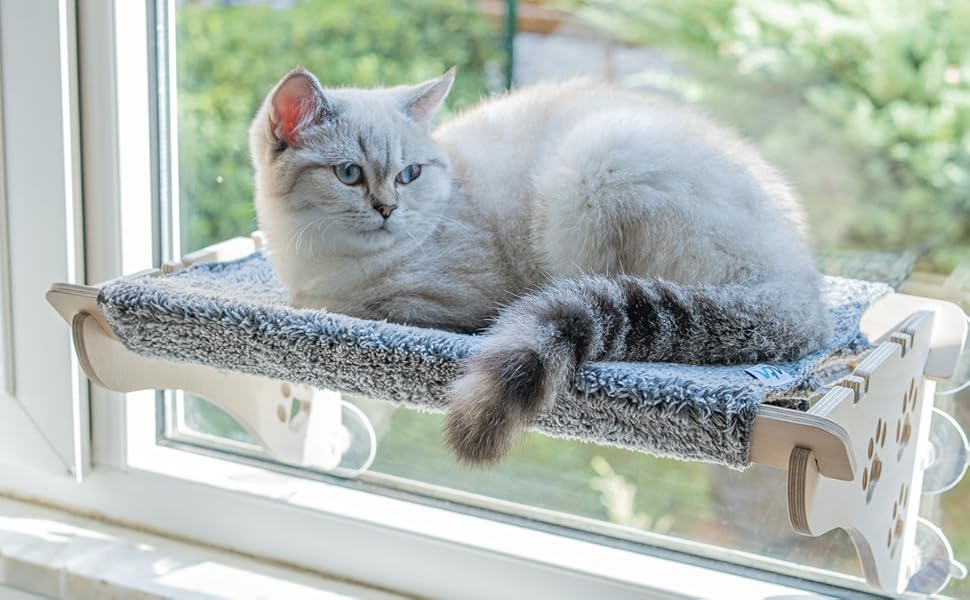 ATA HOME Cat Window Perch for indoor cats, Cat Window Hammock, Wooden Cat Shelf