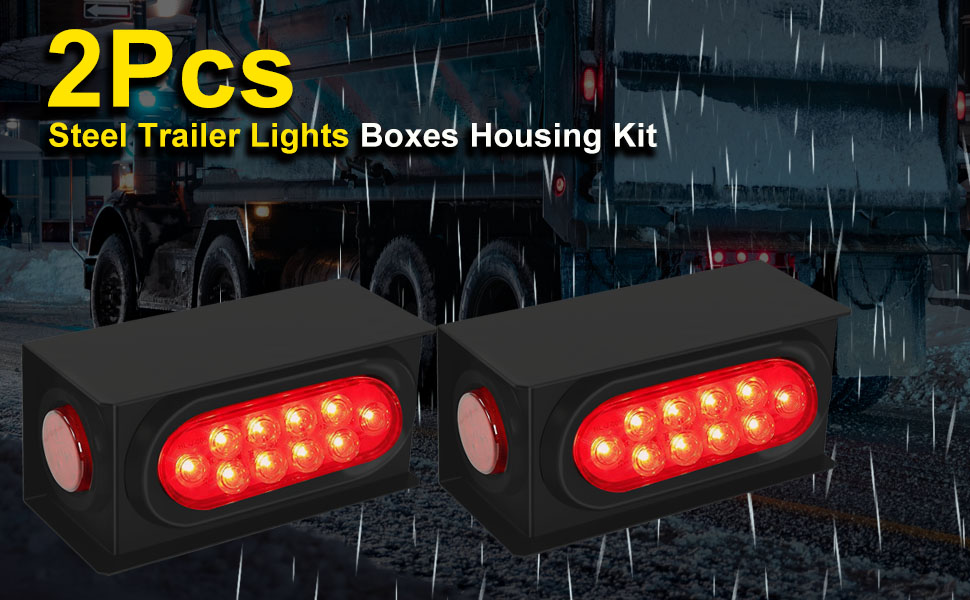 FSBCGT 2PCS Steel Trailer Light Boxes Housing Kit w/ 6 Inch